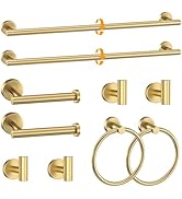 Brushed Gold Towel Bar Set 10 Pieces Round Bathroom Hardware Set Includes 23.6in Towel Bar Towel ...
