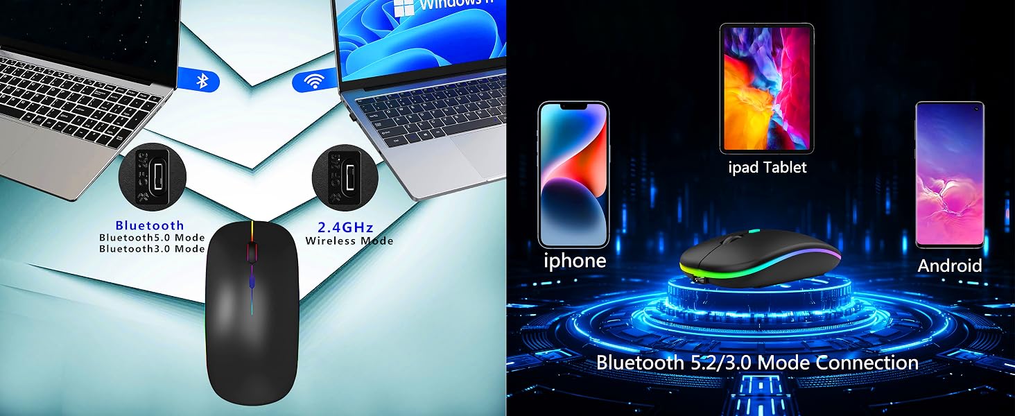 Wireless USB 2.4G+Bluetooth5.2/3.0 Dual Mode Mouse