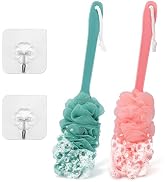 2Pack Back Scrubber for Shower Loofah with Long Handle, Shower Brush for Body, 17? Loofah on a St...