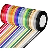 ABSOFINE 18 Colors 392 Yards Satin Ribbon Polyester, 1/4 inch Solid Fabric Ribbon Roll for Gift W...
