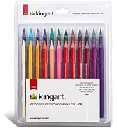 KINGART 315-24 Pro Artist Quality 24 Ct. Woodless Watercolor Pencil Set, 24 Soft Core, Pre-Sharpe...