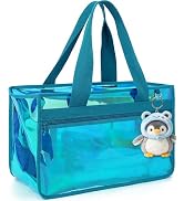 Fammart Iridescent Clear Beach Bags Waterproof Sandproof for Women, Large Jelly Tote Zipper Pool ...