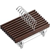 AMKUFO 20pcs Wooden Pants Hangers Solid Pants Hangers with Adjustable Clips 14 Inch Walnut Wood S...