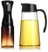Mistifi Oil Sprayer 150ml & Oil Dispenser 600ml Set, Glass Olive Oil Sprayer with Drip-Free Oil P...