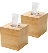 Tissue Box Cover, Square Tissue Box Holder, Bamboo Facial Paper Holder for Bathroom, Bedroom, Din...