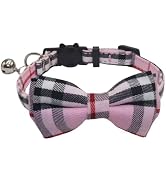 THAIN Cat Collar Breakaway with Bell and Bow Tie Safety Buckle Pink Plaid Pattern Adjustable 7-11...