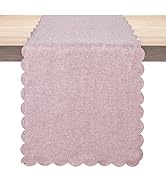 Winotic Table Runner 13 x 72 Inches Long, Cotton Linen Farmhouse Scallop Style Pink Table Linen f...