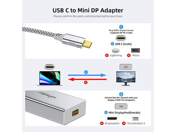 usb type c to mini displayport cable adapter