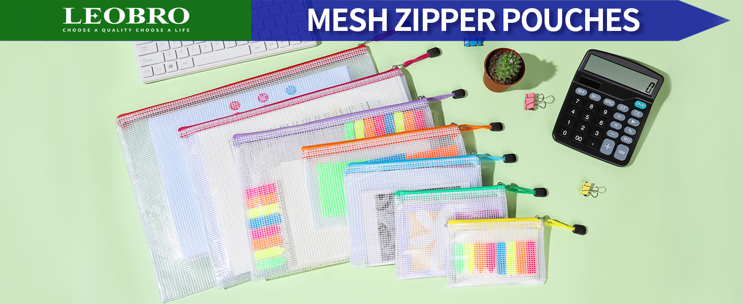 7pcs Assorted Sizes Mesh Zipper Bags