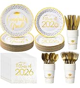 350pcs Class of 2026 Graduation Plates and Napkins Set, Disposable Paper Plate Set Polka Dots Nap...