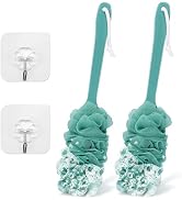 2Pack Back Scrubber for Shower Loofah with Long Handle, Shower Brush for Body, 17? Loofah on a St...