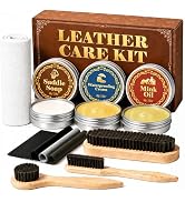 Jevvu Leather Shoe Cleaning Kit with Saddle Soap, Mink Oil & Waterproof Wax | Boot Cleaner & Shoe...