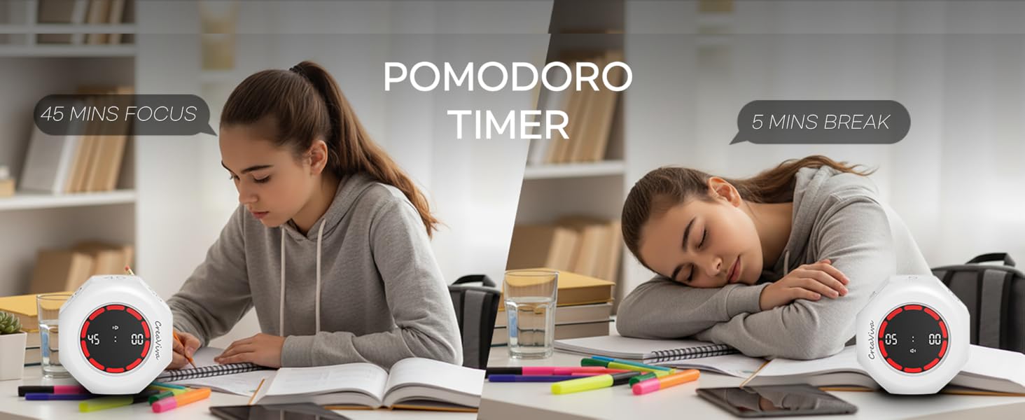 Creaviva digital visual cube timer with pomodoro timer