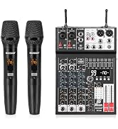 MIZISNR Audio Mixer 4 Channel with Dual Microphones, Pro 99DSP Sound Music Console DJ Mixing Boar...