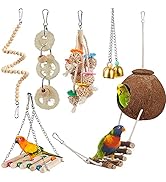 Bird Parakeet Toy Bird Cage Hammock Bird Perch Natural Coconut Hideaway with Ladder Swing Chewing...