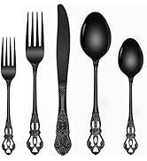 Black Silverware Set, Ollex 40-piece Retro Royal Black Silverware Set for 8 with Stainless Fork S...