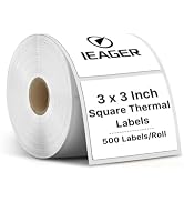 iEager White Square Thermal Label Stickers, 3" x 3" Self-Adhesive Square Direct Thermal Labels wi...
