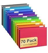 Hanging File Folders Legal Size, 70 Pack File Folders with 1/5 Cut Adjustable tabs, 2" Expansion,...