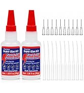 2 Pack Super Glue Kit, 2 x 1.06 fl oz Thin Liquid CA Glue, Anti-Clog Caps | 10 Metal Tips, 10 Ext...