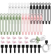 OneLeaf 48Pcs Silicone Cable Ties, Elastic Cord Ties for Cable Organizer, Reusable Wire Managemen...