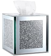 Sumnacon Crystal Square Tissue Box Cover, Silver Glass Cube Tissue Box Holder, Decorative Facial ...