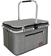 LIQING 35L Large Picnic Basket Shopping Travel Camping Grocery Bags 2 Layers of Internal Pockets ...