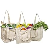 Best Canvas Grocery Shopping Bags with Handles and Bottle Sleeves - Organic Cotton, Washable and ...