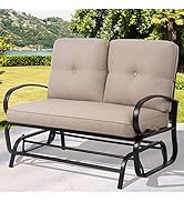 Shintenchi Outdoor Patio Metal Swing Glider Bench 2-Rocking chair Loveseat Wrought Iron Patio Fur...