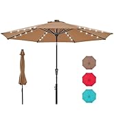 DUMOS LED Outdoor Patio Umbrella 10 FT UV-Resistant Market Umbrella with Tilt Adjustment & Crank ...