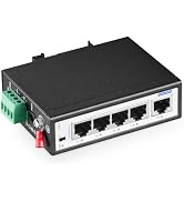 YuLinca 5 Port Mini Industrial DIN-Rail Switch, 4 Ports and 1 Uplink, 10/100Mbps Fast Ethernet, D...