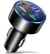 5 Port USB Car Charger(4USB+Type C) Compact Fast Charger Cigarette Lighter Adapter with LED&Volta...