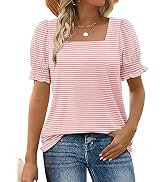 WIHOLL Tops for Women Summer Casual Ruffle Trim Sleeve Square Neck T Shirts