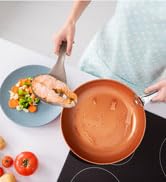Razab Copper Frying Pan Set with Lids, 8", 9.5" & 11" Frying Pan Set...