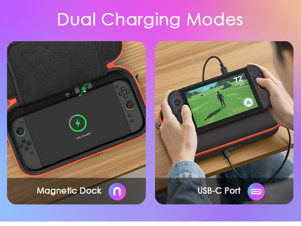Nintendo switch 2 charging travel case carrying battery charger wireless cordless bag