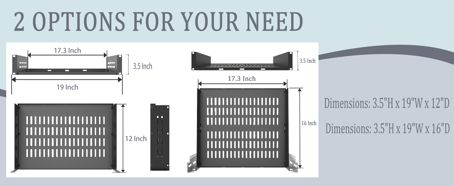 2U 19“ universal vented rack mount shelf