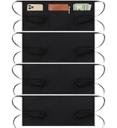 BOHARERS 4 Pack Waitress Apron With 3 Pockets-Black Server Aprons-Waiter Short Half Waist Servers...