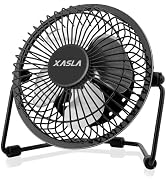 xasla 4 Inch Small USB Desk Fan, Mini Quiet Fan with Metal Construction & Strong Airflow & 360°Ad...