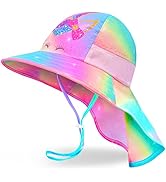 Girls Sun Hat for Kids UV Protection Unicorn Summer Hat Beach Play Hats Wide Brim Neck Flap for G...