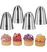FANTEXY 4 Pieces Large Russian Ruffle Piping Tips Set Food Grade Seamless Stainless Steel Floral ...