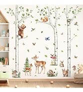 decalmile Large White Birch Tree Wall Decals Woodland Animals Bear Deer Rabbit Wall Stickers Livi...