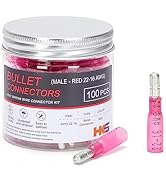 HKS 100 PCS Heat Shrink Male Bullet Connector - Red 22-16 AWG - Electrical Wire Connectors Kit - ...