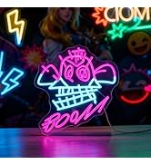"BOOM!" Neon Sign with Cyberpunk Girl Art – 13.8"x12.2" Pink & Blue LED Wall Decor – Graffiti Sty...