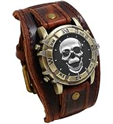Avaner Vintage Punk Leather Watches: Retro Bronze Skull Wide Band Quartz Cuff Watches for Men