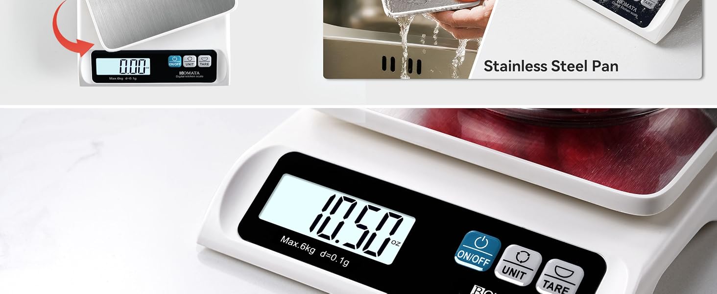 BOMATA 0.1g Food Scale, 13lb Digital Kitchen Scale with Removable Stainless Steel Pan
