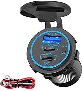 USB C Car Charger Socket – 58W Lengthened RV USB Outlet 12V Socket Dual 20W PD3.0 USB-C and 18W Q...