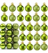 24 Count Mini Green Ornaments for Christmas Tree, Small Lime Green Christmas Ornaments Balls, Pla...