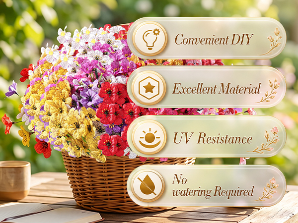 They are weather proof and fade-resistant, no watering, feeding, or trimming needed