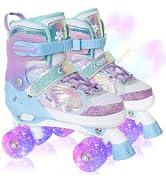 Nattork Kids Roller Skates for Girls Boys Kids, 4 Sizes Adjustable Quad Skates Butterfly and Flow...