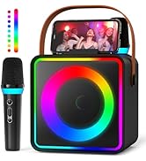 Karaoke Machine with 2 Wireless Microphones, Portable Bluetooth Speaker for Adults & Kids with LE...