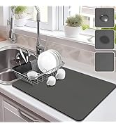 Drying Mat for Kitchen Countertops, Coffee Mat Hide Stain Rubber Backed Absorbent Dish Drying Mat...